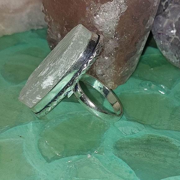 Oval Rough Cut Selenite Ring Size 7 - Picture 2 of 6